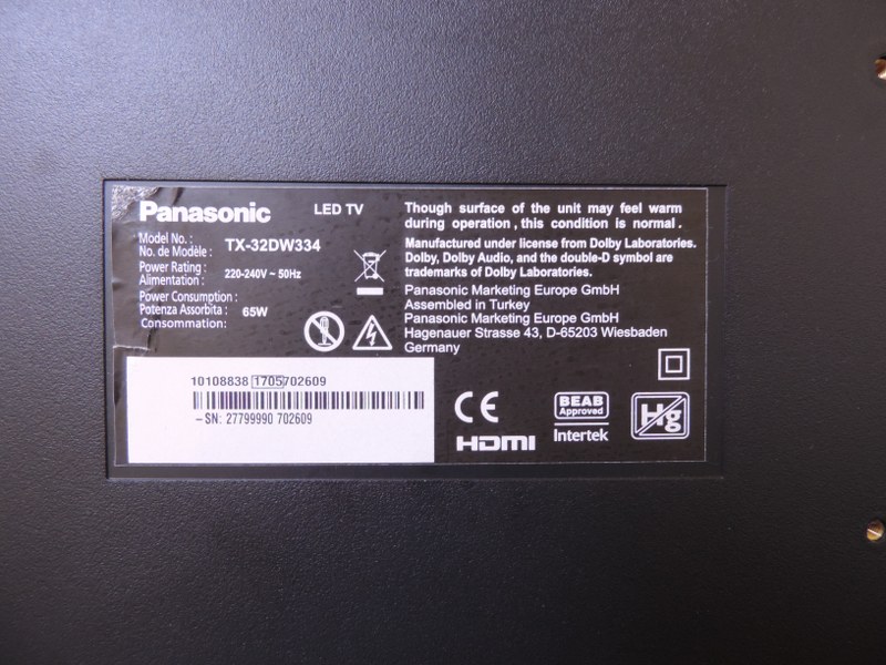 TK041 PANASONIC TX-32DW334 LABEL